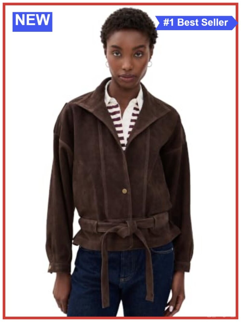 RE/DONE Suede Jacket Snap Front Self-Tie Belt Batwing Sleeve Fall